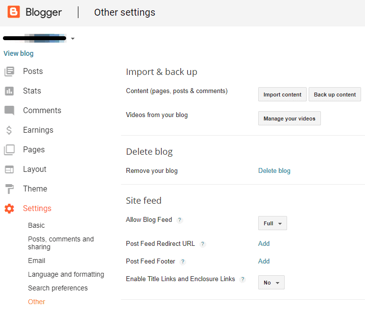 Blogger Menu Other Settings