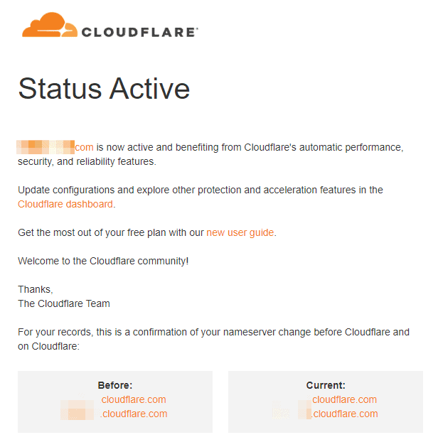 Google Domains to Cloudflare Status Active