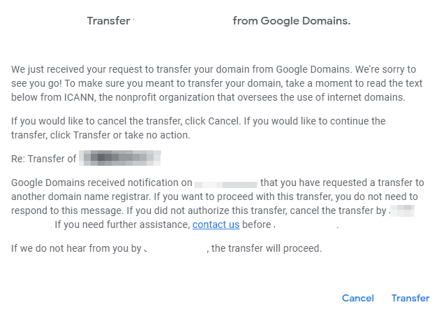 Google Domains to Cloudflare Transfer Confirmation